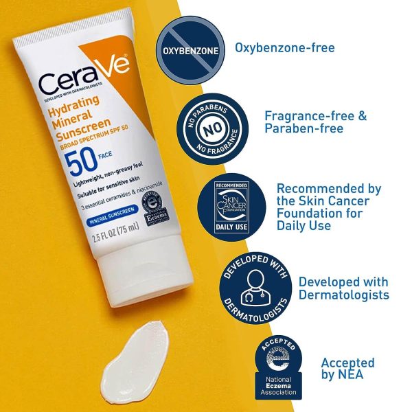 Cerave Hydrating Mineral Sunscreen Spf 50  100 Ml – Cerave Hydrating Sunblock  Broad Spectrum Spf 50