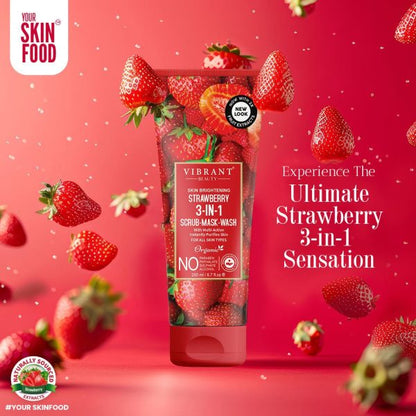 Vibrant Beauty Strawberry 3 In 1 Scrub-mask-wash Face Wash Deep Pore Cleansing Facial For Radiant Skin (200ml)