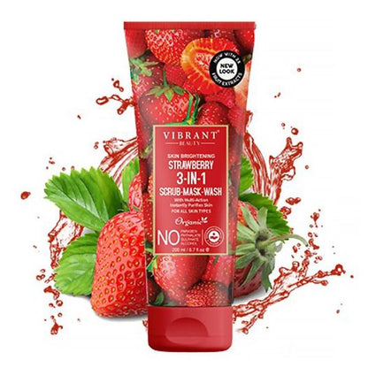 Vibrant Beauty Strawberry 3 In 1 Scrub-mask-wash Face Wash Deep Pore Cleansing Facial For Radiant Skin (200ml)